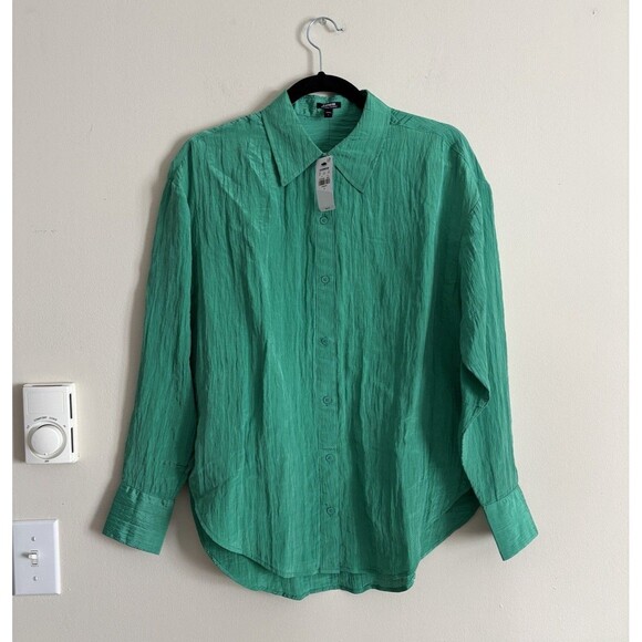 NWT Express Portofino Boyfriend Shirt Kelly‎ Green Preppy Professional - Picture 1 of 4